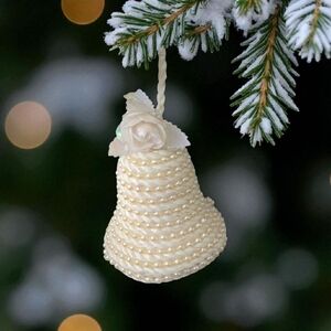 Vintage Pearl Embellished Christmas Holiday Bells Set of 2